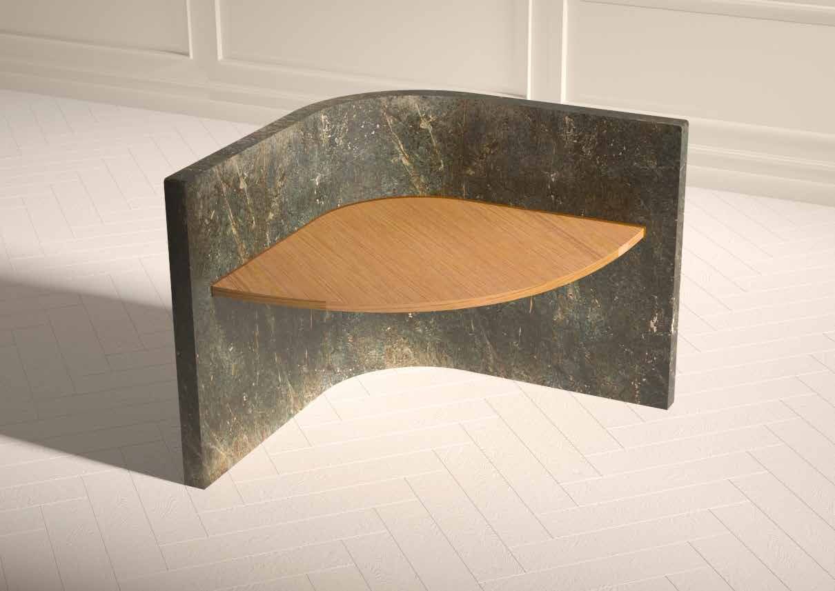 Poltroncina Tenone in marmo scuro e legno