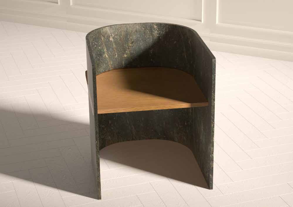 Sedia Tenone in marmo scuro e legno